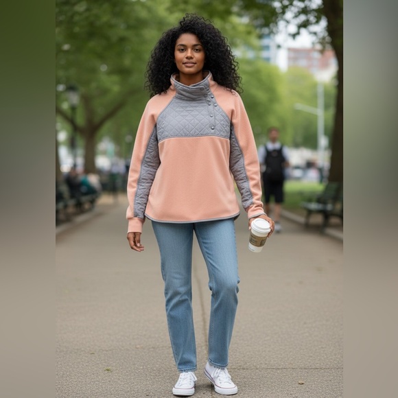 entro Jackets & Blazers - Entro Coral Pink and Gray Textured & Fleece Blend Pullover Mock Neck Sweater M